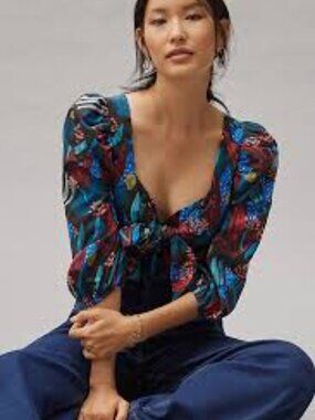 Anthropologie Eva Franco Tropical Sweetheart Blouse Blue Purple Size 6